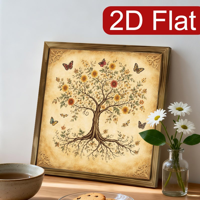 Boho Tree Of Life Flower Butterfly Neutral Farm Living Room Wall Art Plaque