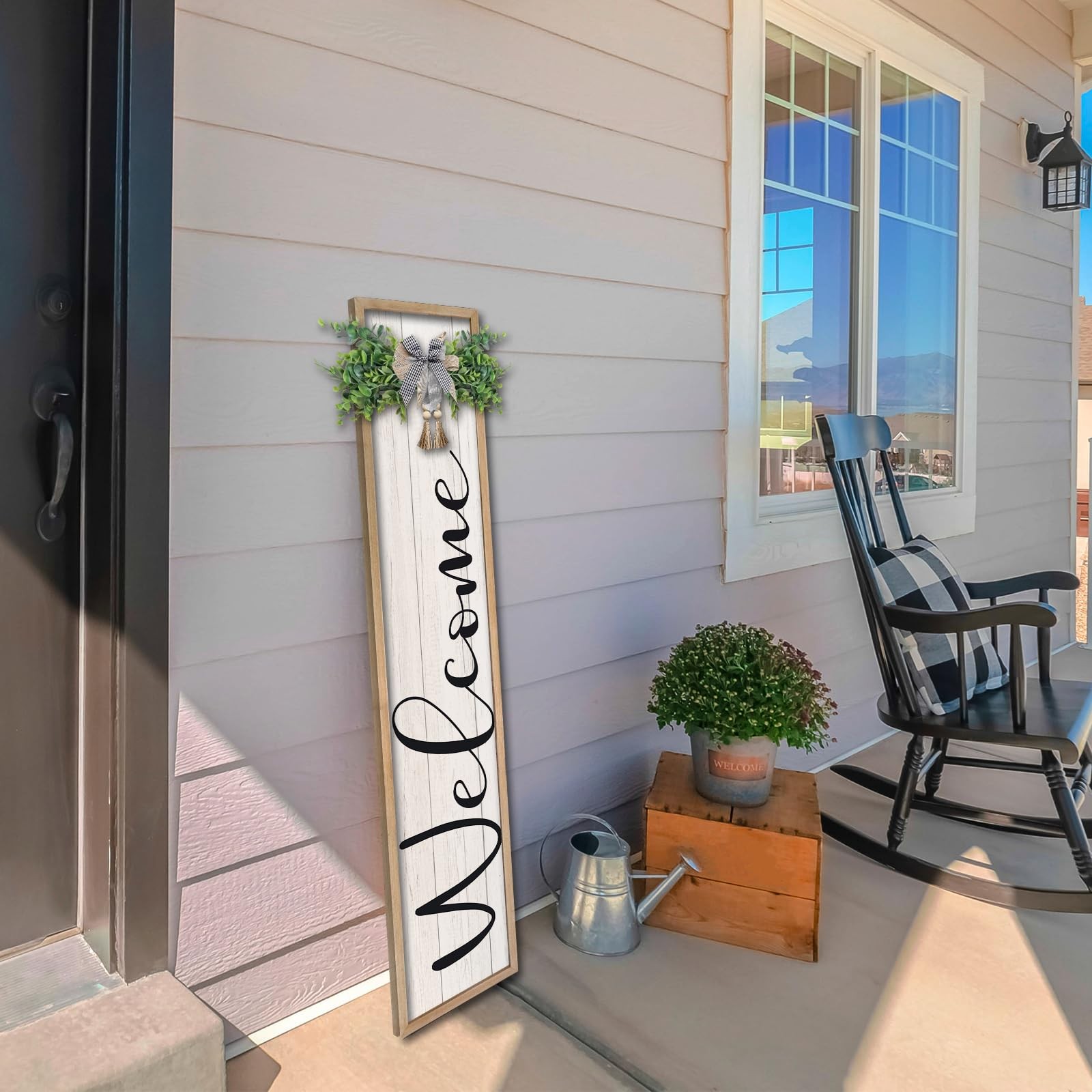 Welcome Sign for Front Porch Standing Large Outdoor Decor 45″X9″ Vertical Lea…
