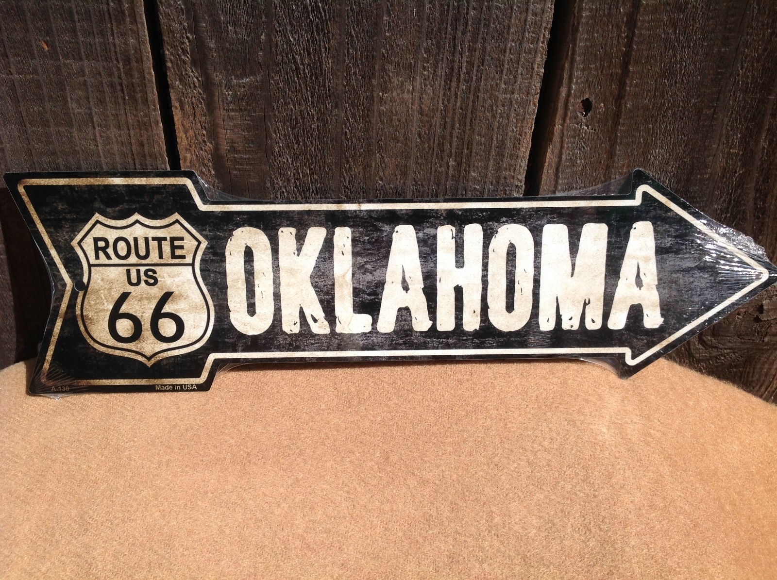 Vintage Oklahoma Rt 66 This Way Arrow Sign Directional Novelty Metal 17″ x 5″