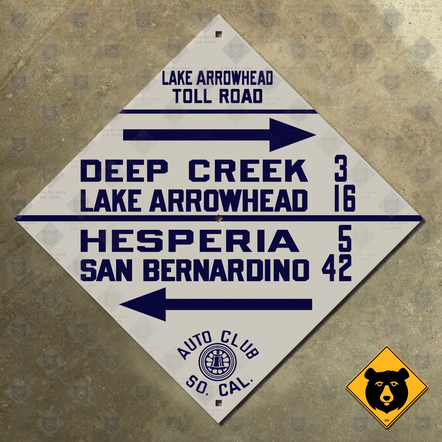 Lake Arrowhead Hesperia California ACSC highway road sign auto club AAA 12×12