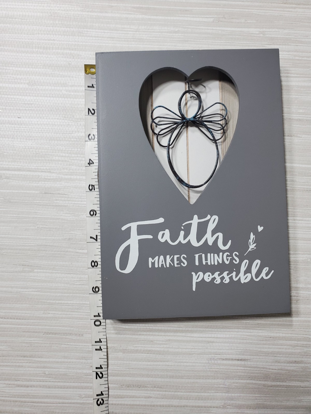 Gray Faith Makes All Things Possible Wall Decor with Angel Design 10″ x 7″