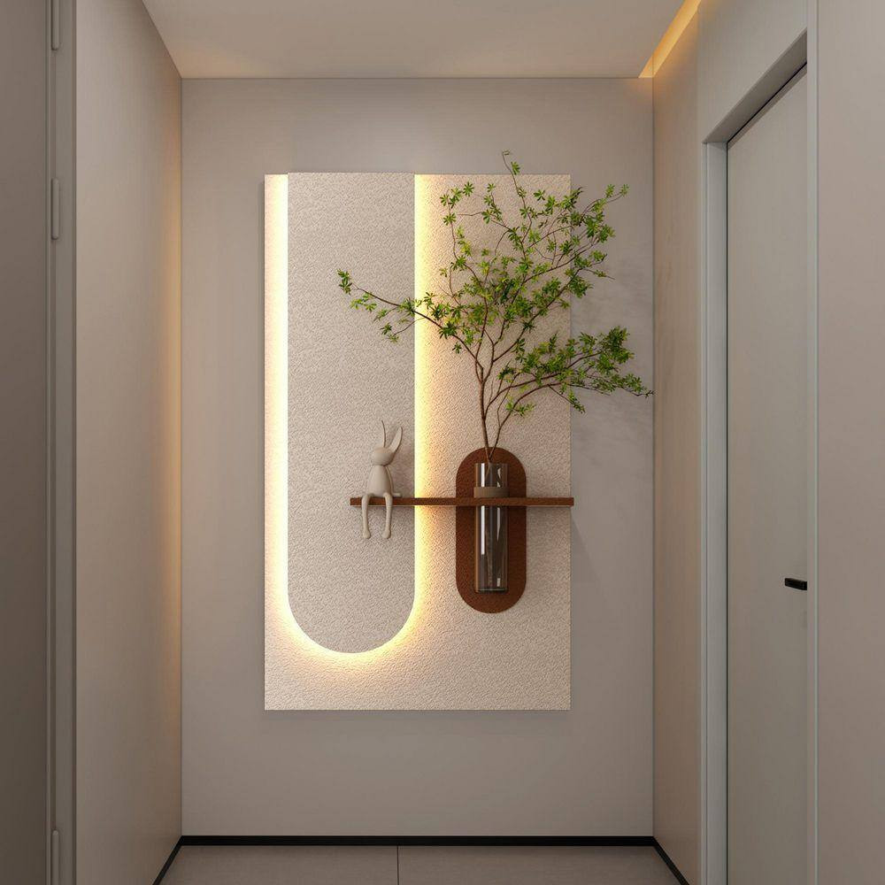 41 In. X 24 In. Light Coffee 3D Art Sculpture Wall Decor with Faux Plant Glass V