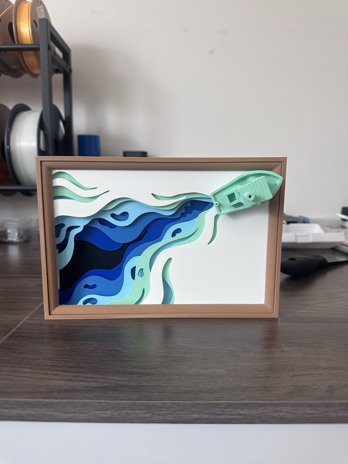 3D Nautical Boat Wall Art Plaque, Framed Paper, Plastic, Wood, Modern Decor