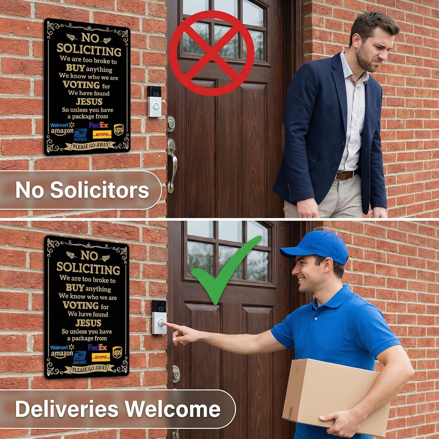 Funny No Soliciting Sign for Front Door and House, 12 X 8 Inch Sturdy and Durabl