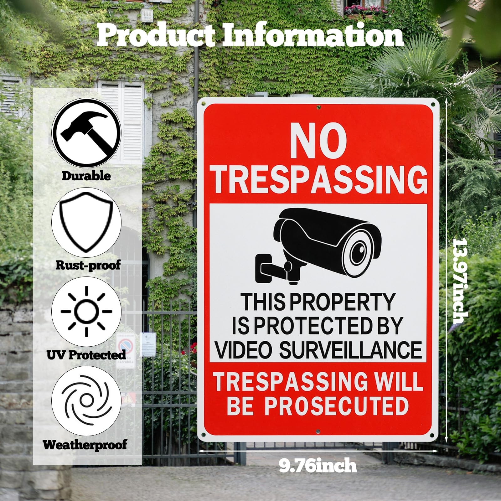 4 Pack No Trespassing Signs Private Property Video Surveillance Sign 14×10 In…