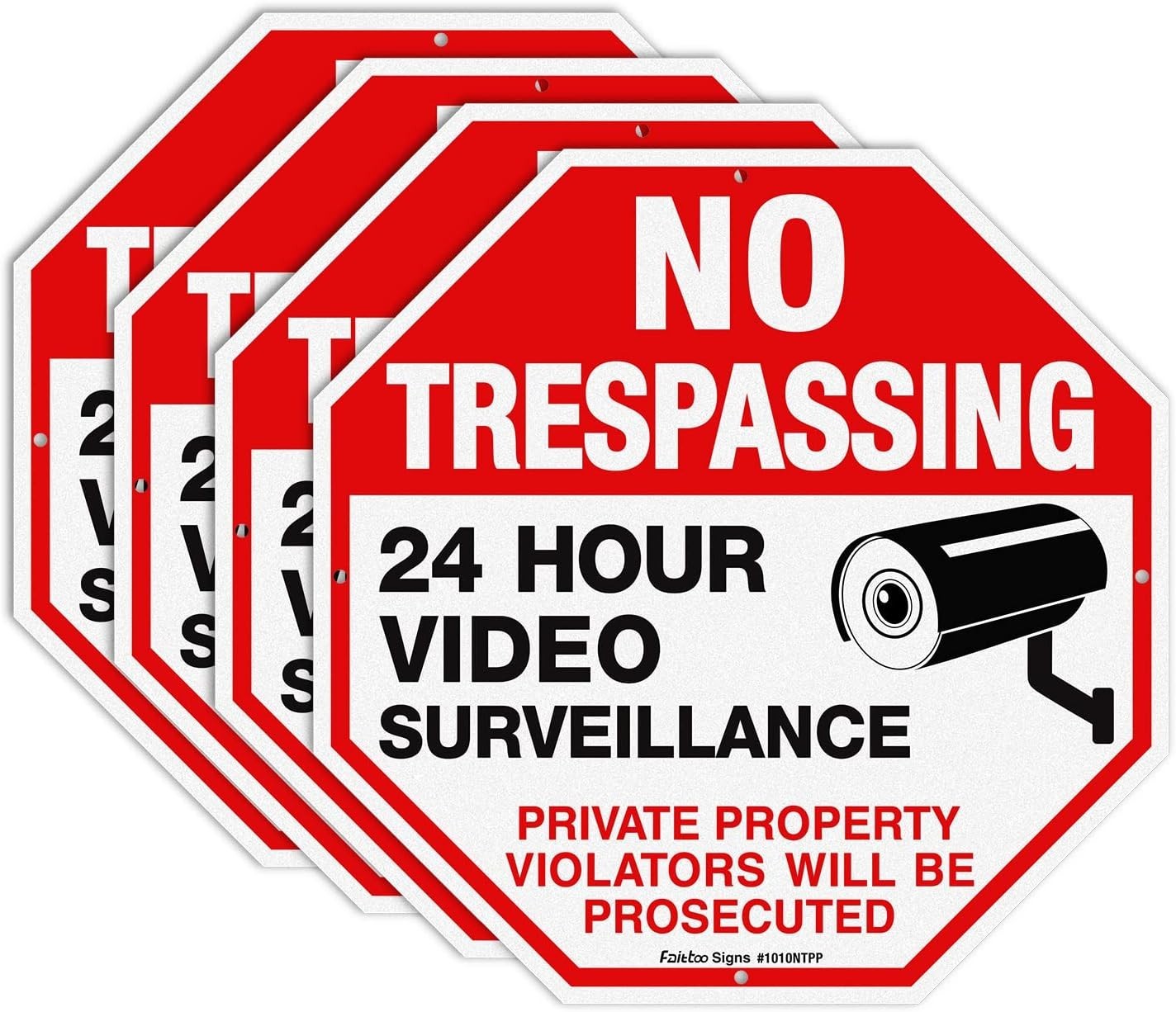 Attention-Grabbing No Trespassing Sign – 4-Pack 10×10 Video Surveillance Warning
