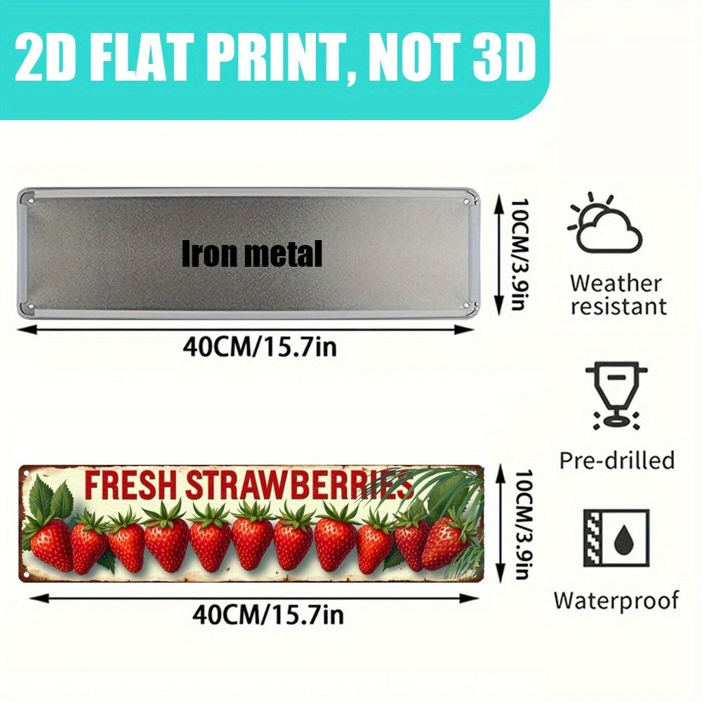 Tin Signs Fresh Strawberries 16×4 Rustic Garden Metal Decor Kitchen Cottage Farm