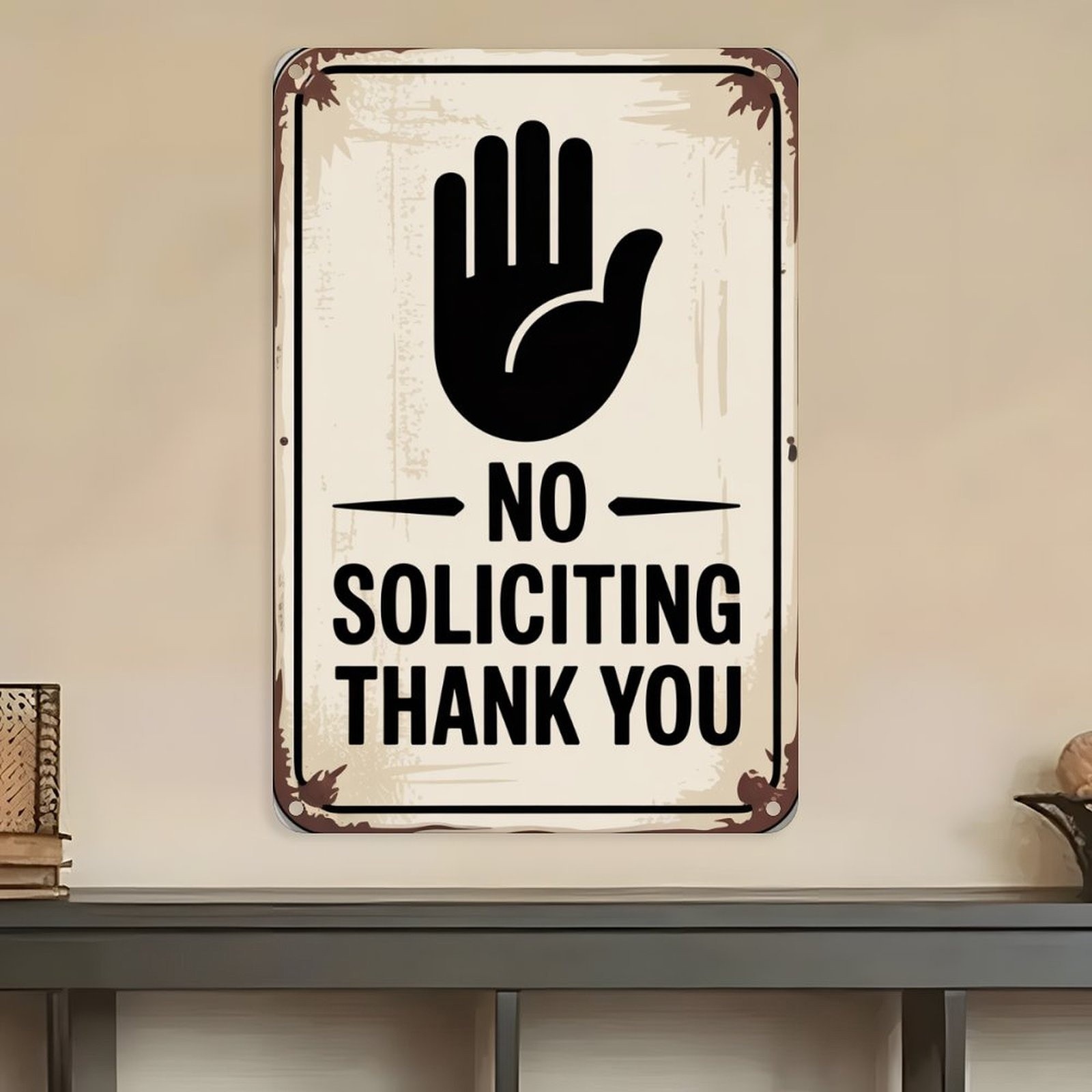 Vintage No Soliciting Metal Sign 8×12 Inch Weatherproof