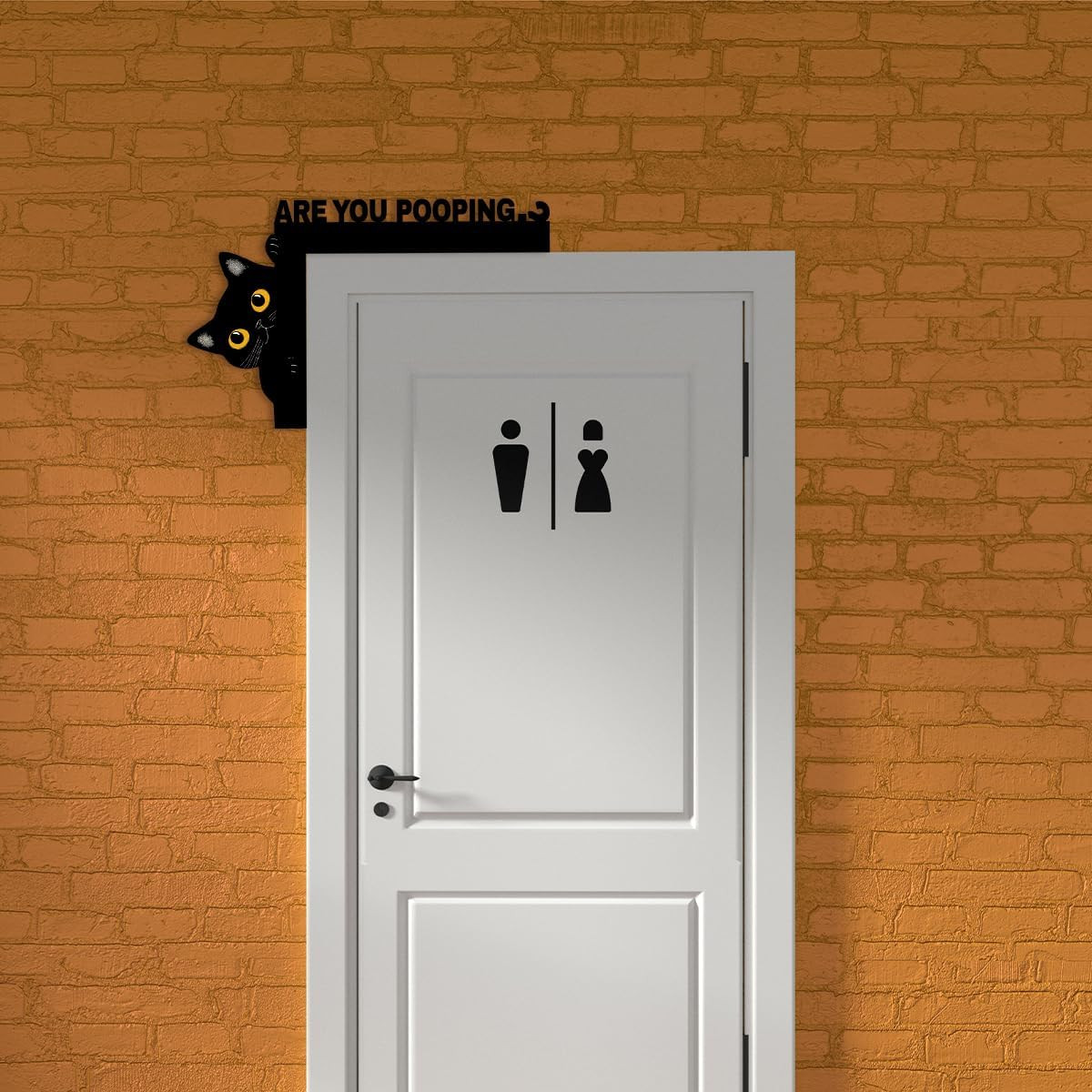 Are You Pooping Cat Sign Door Decor Funny Black Cat Wall Art Wood Vintage Bathro