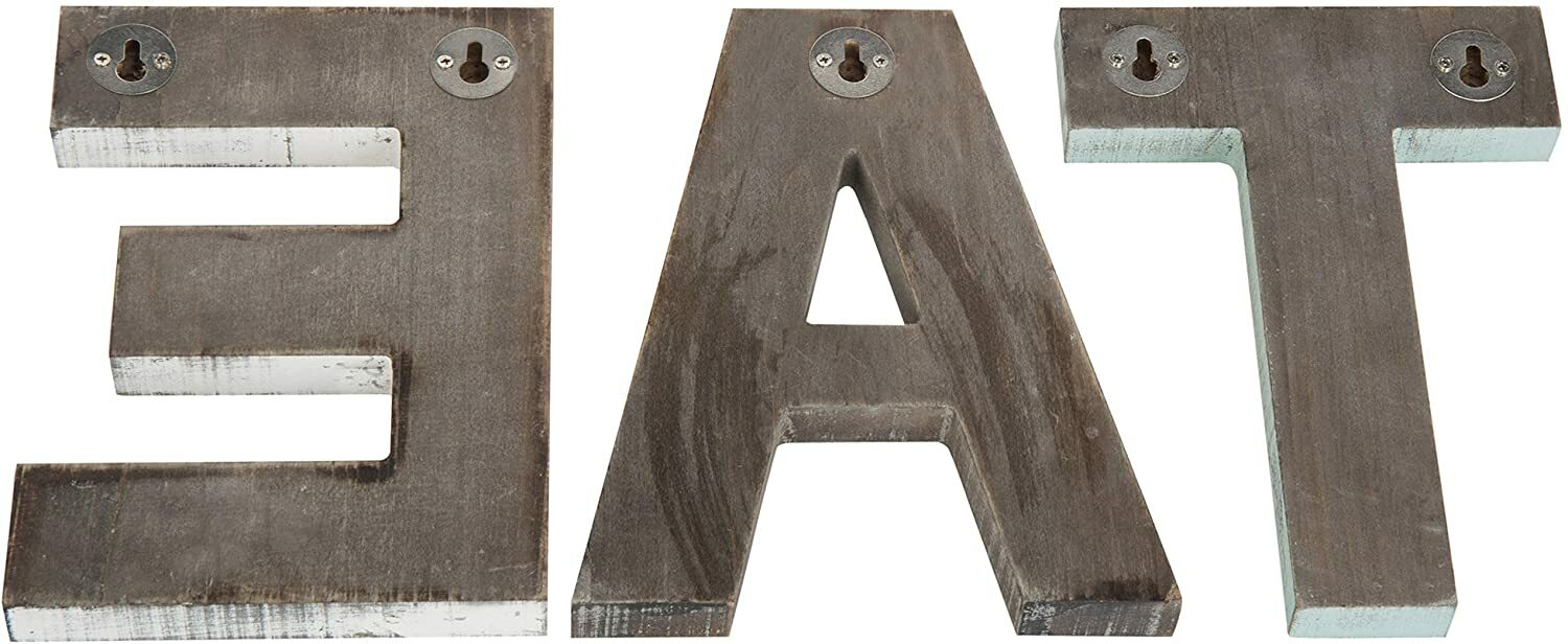 MyGift Rustic Multicolor Cutout Wooden EAT Letters, Wall Mounted Decorative Sign