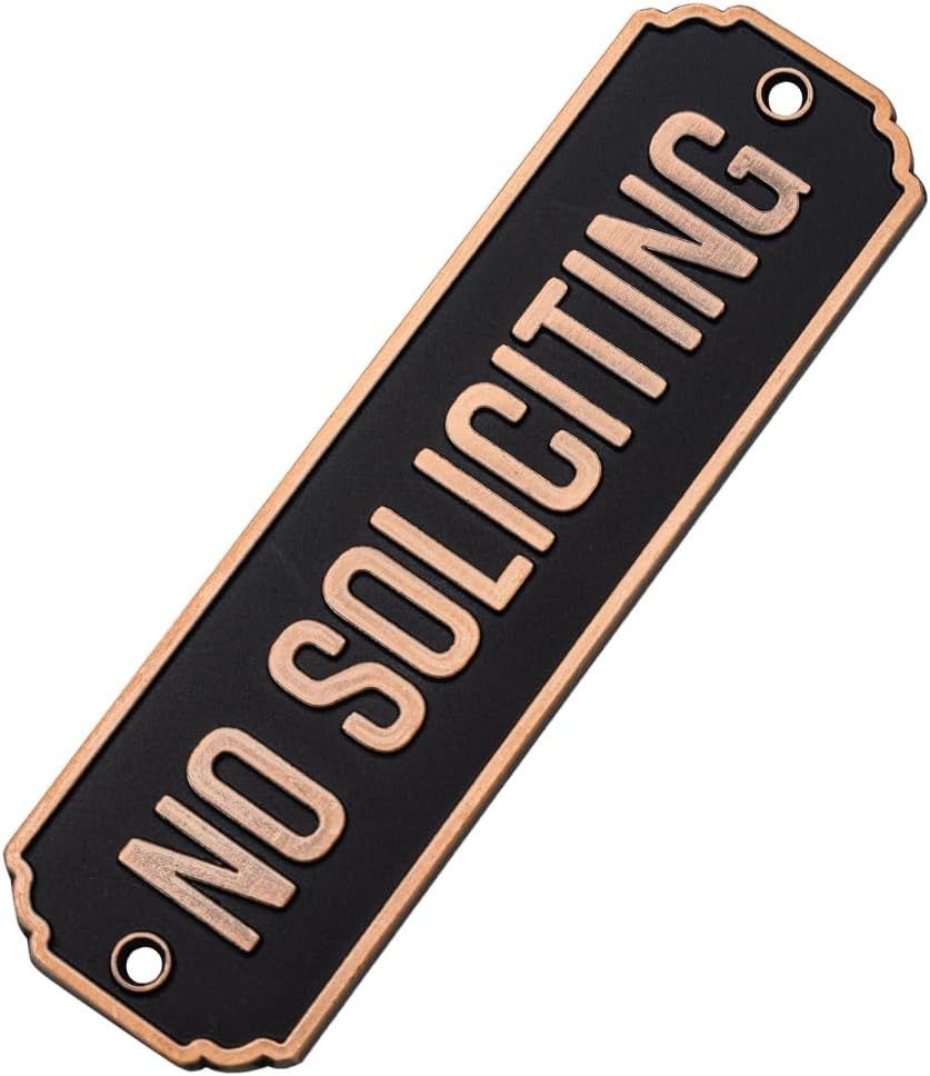 No Soliciting Brass Door Sign, Brass No Soliciting Thank You Sign, Solid Brass W