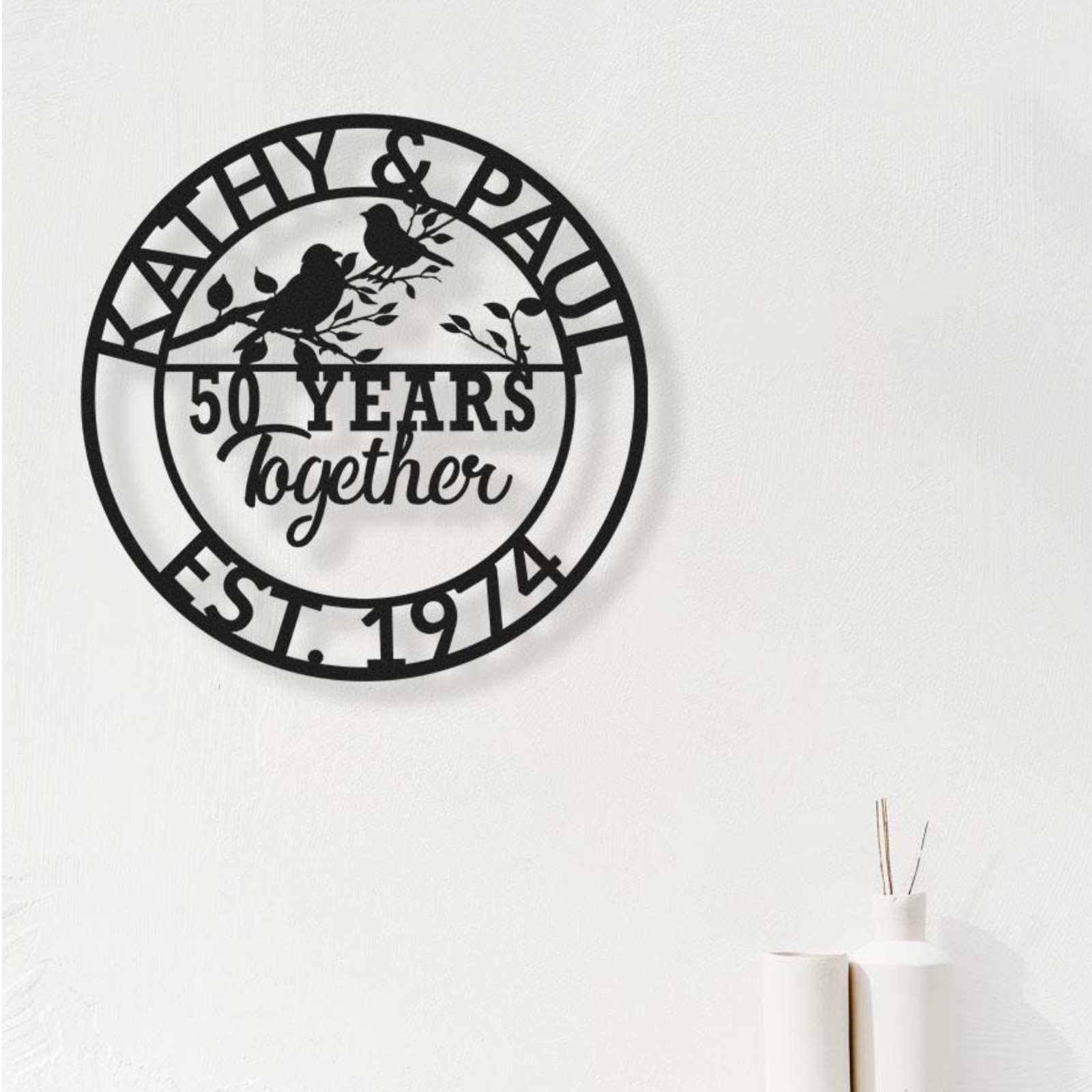 Personalized Couple Birds Metal Sign, Wedding Anniversary Gift