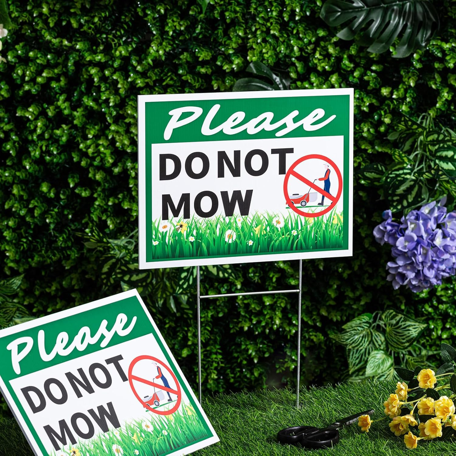 2 Pcs Please Do Not Mow Sign with Metal H Stake 12 X 9 Inches No Mow May Yard Fl