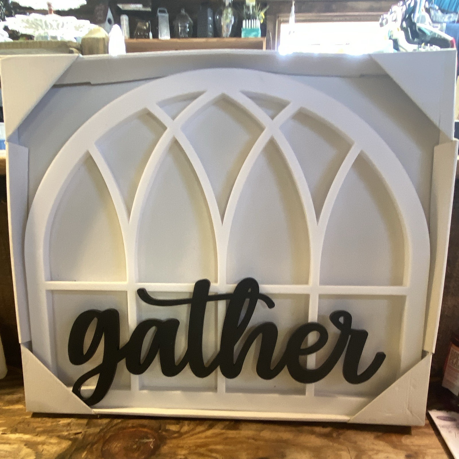 Wooden Gather Arch Wall Sign White/Black Decorative Plaque Hanging Large