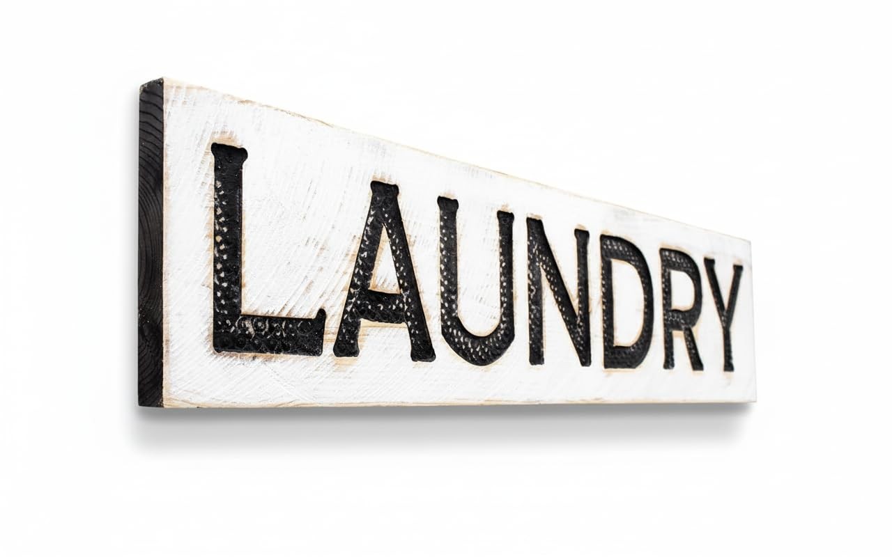 LAUNDRY Sign -Carved- Large 40″x8″ Rustic Carved Wood Wall Art – Farmhouse Co…