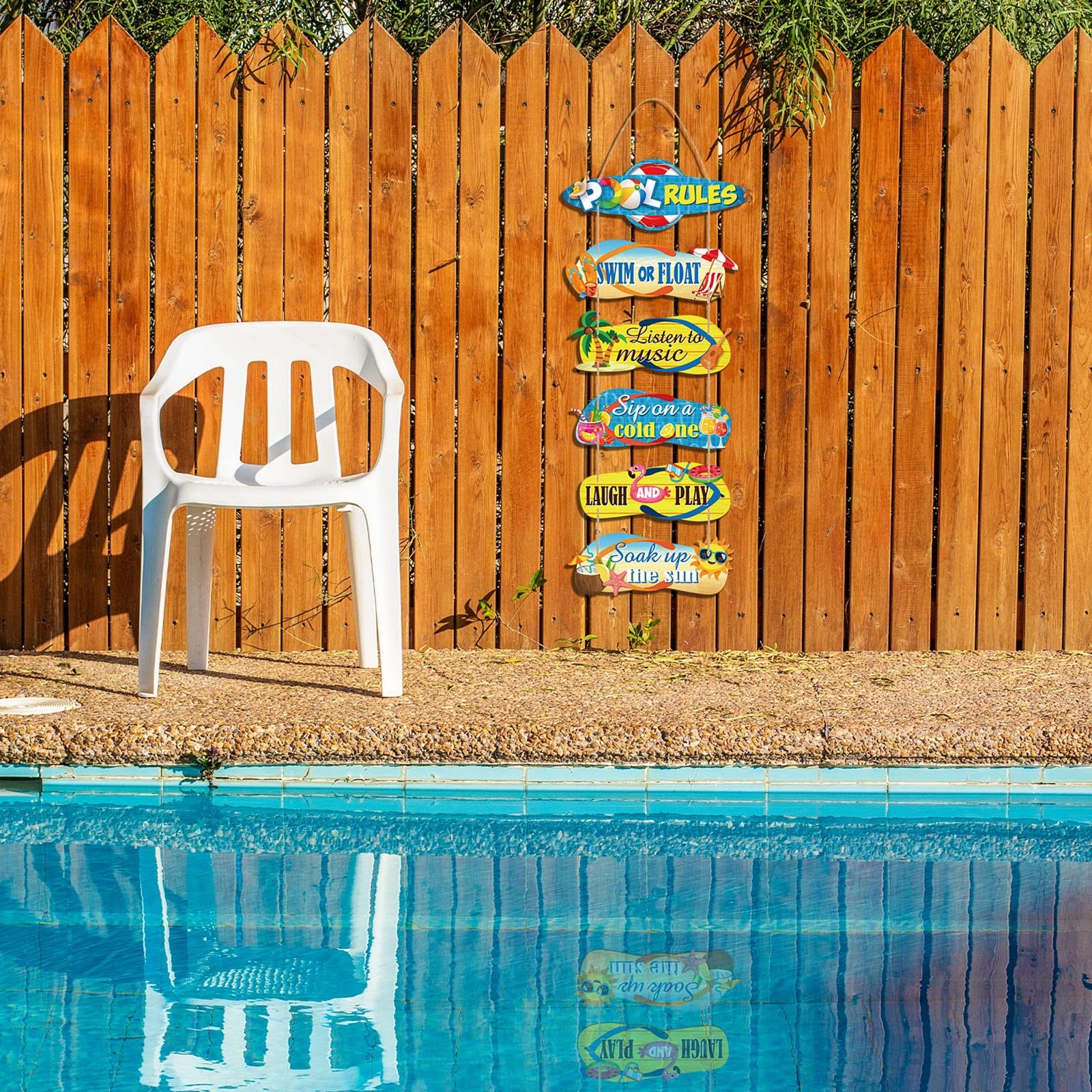 6 Pack Pool Rules Signs Wooden Beach Wall Decor for Outdoor Spaces