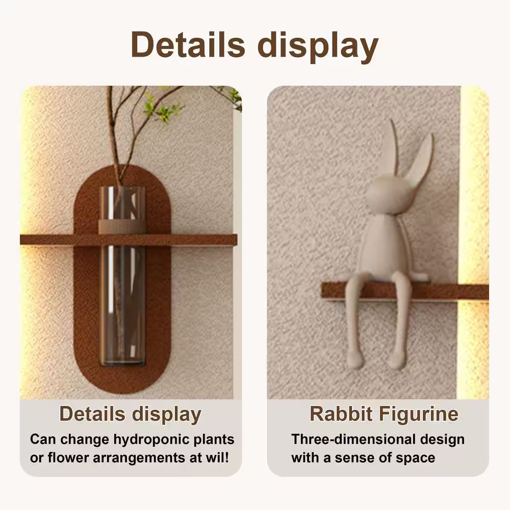 41 In. X 24 In. Light Coffee 3D Art Sculpture Wall Decor with Faux Plant Glass V
