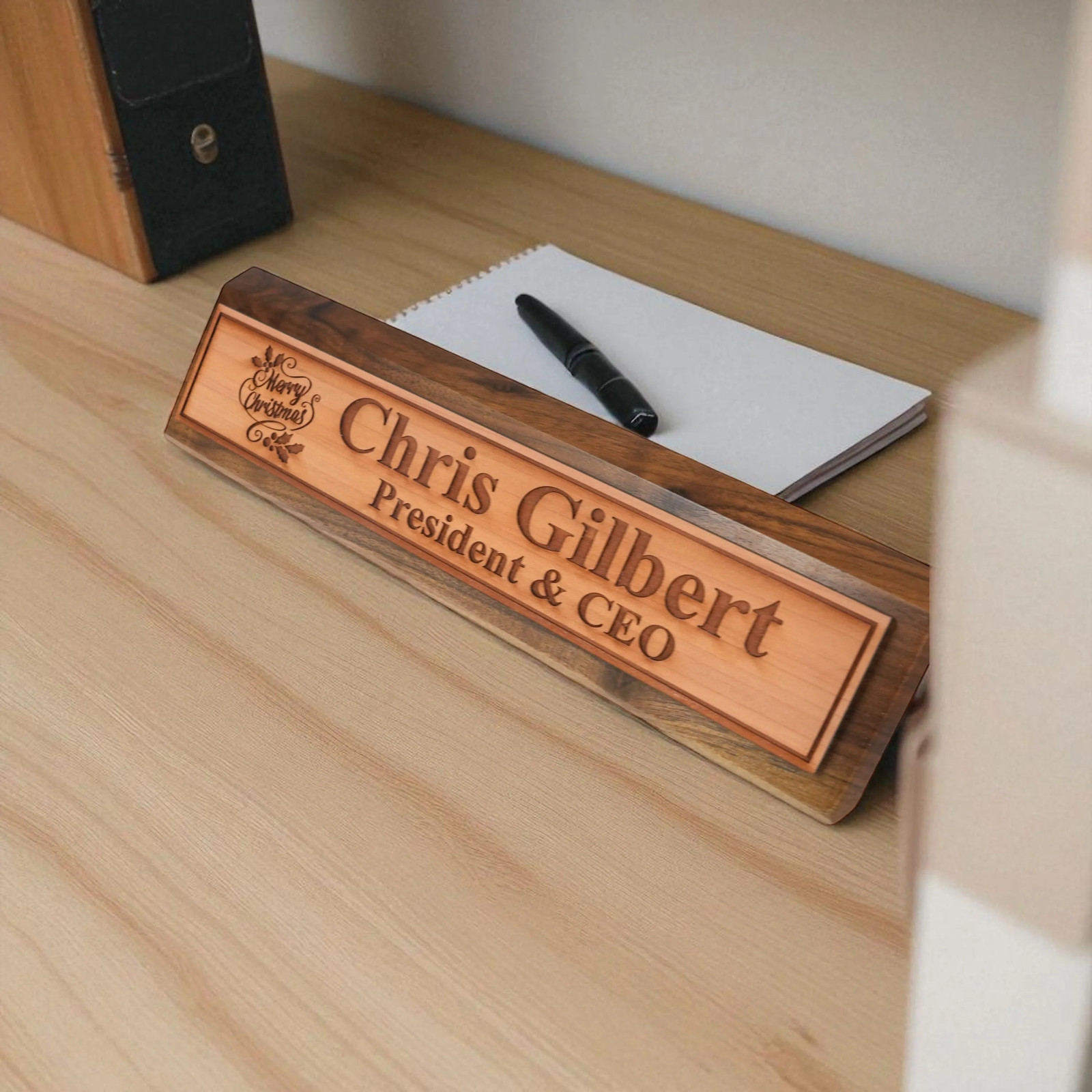 Desk Wedge Name Plate – PERSONALIZED – Merry Christmas – 11 Inches