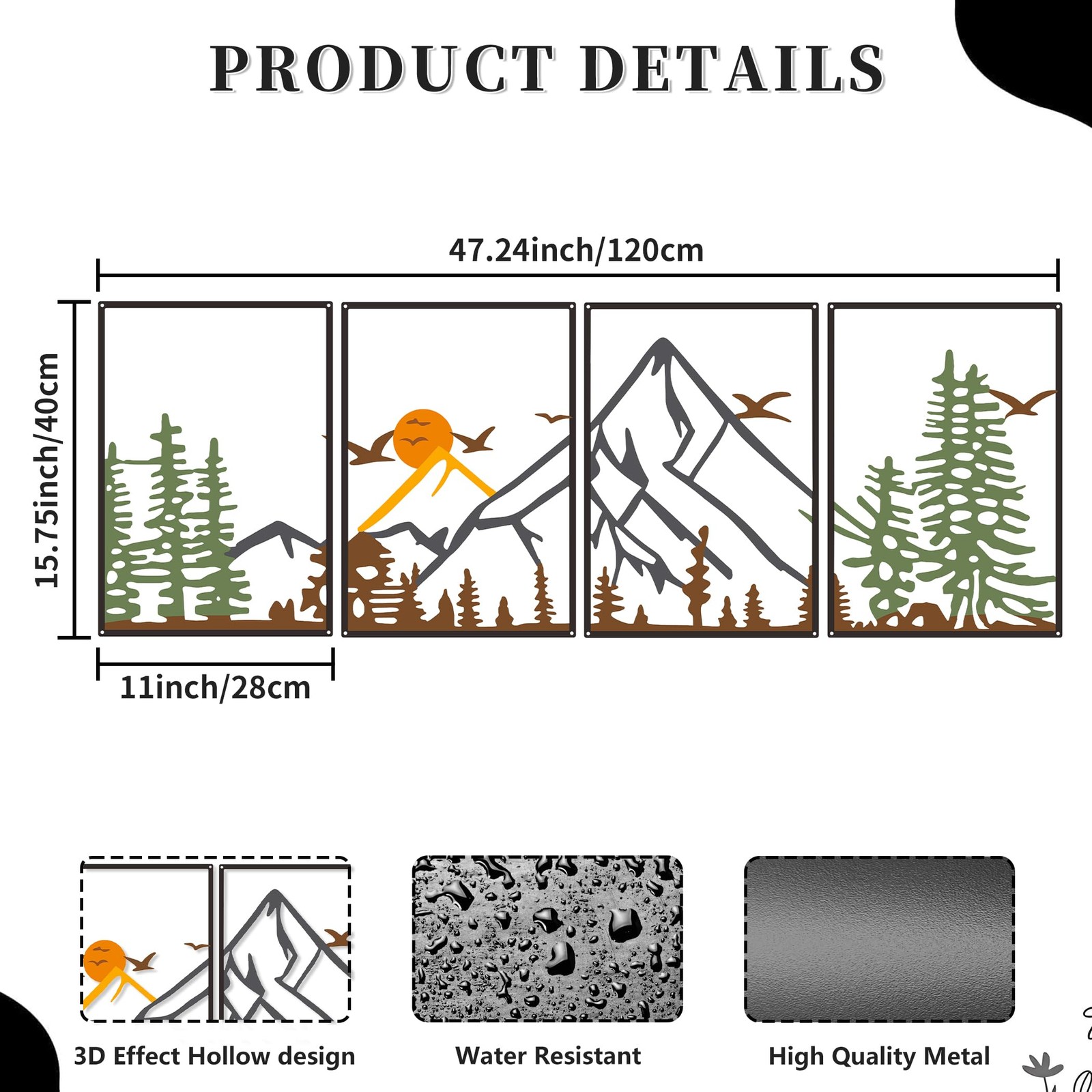 Colorful Metal 47.24 x 15.7 inch Mountain Wall Decor – Minimalist Wall Art fo…