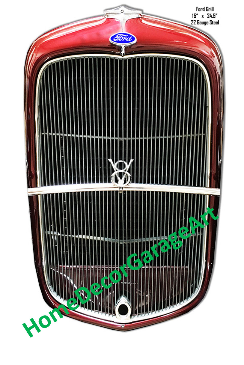 Ford Motors Grill, Cutout Flat Metal Sign Red or Black, Garage Art HDGA