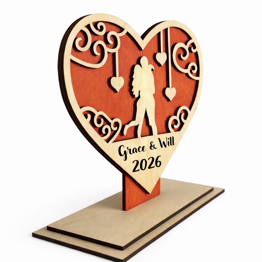Personalized Valentine’s Day Heart Sign – Custom Couples Names Wood Plaque
