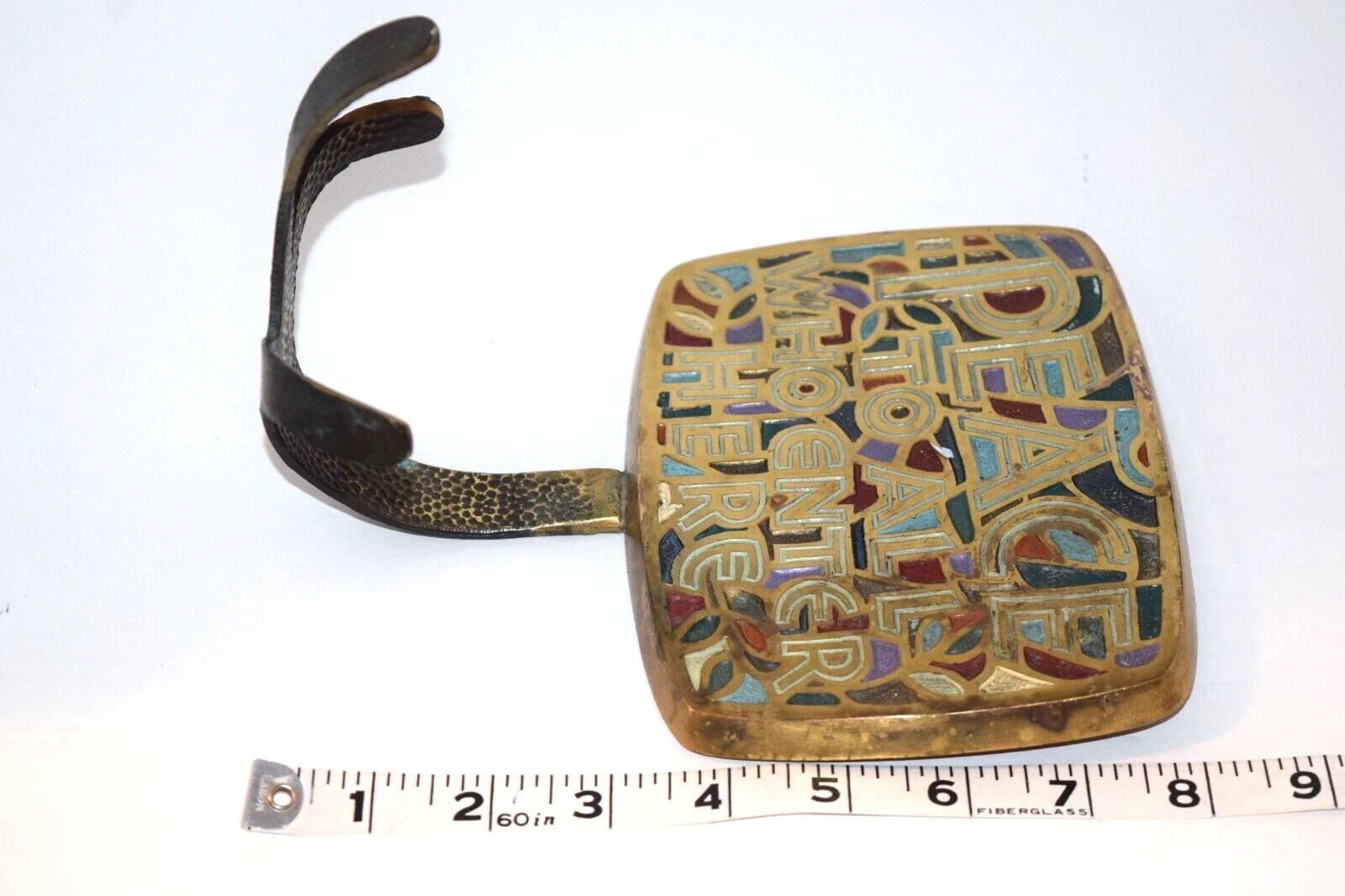 Terra Sancta Creations 1966 Brass Wall Plaque Hook Peace To All Who Enter Here