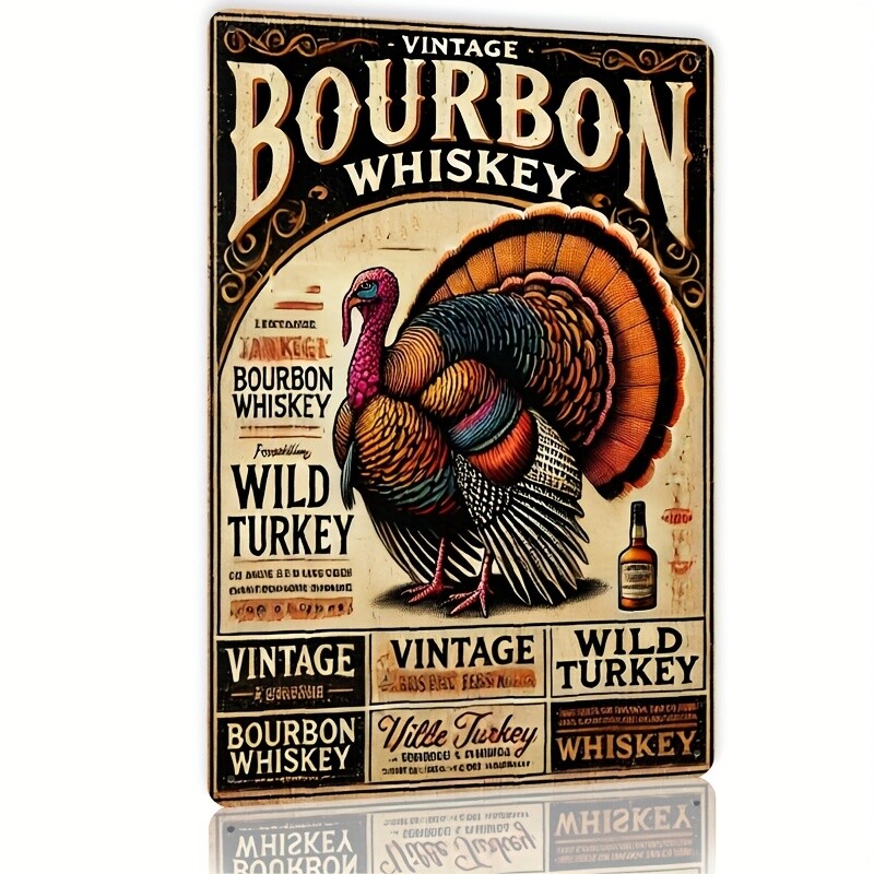 8×12 Inch Vintage Wild Turkey Bourbon Whiskey Metal Sign – Retro Iron Wall Art w