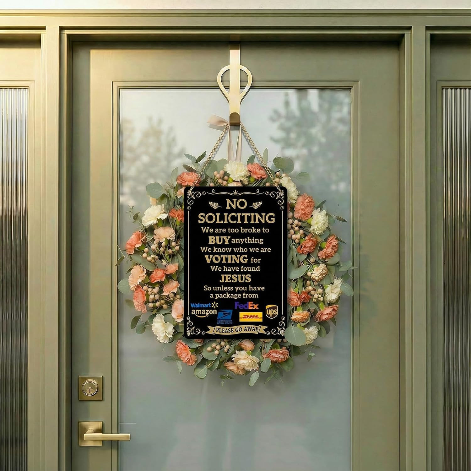 Funny No Soliciting Sign for Front Door and House, 12 X 8 Inch Sturdy and Durabl