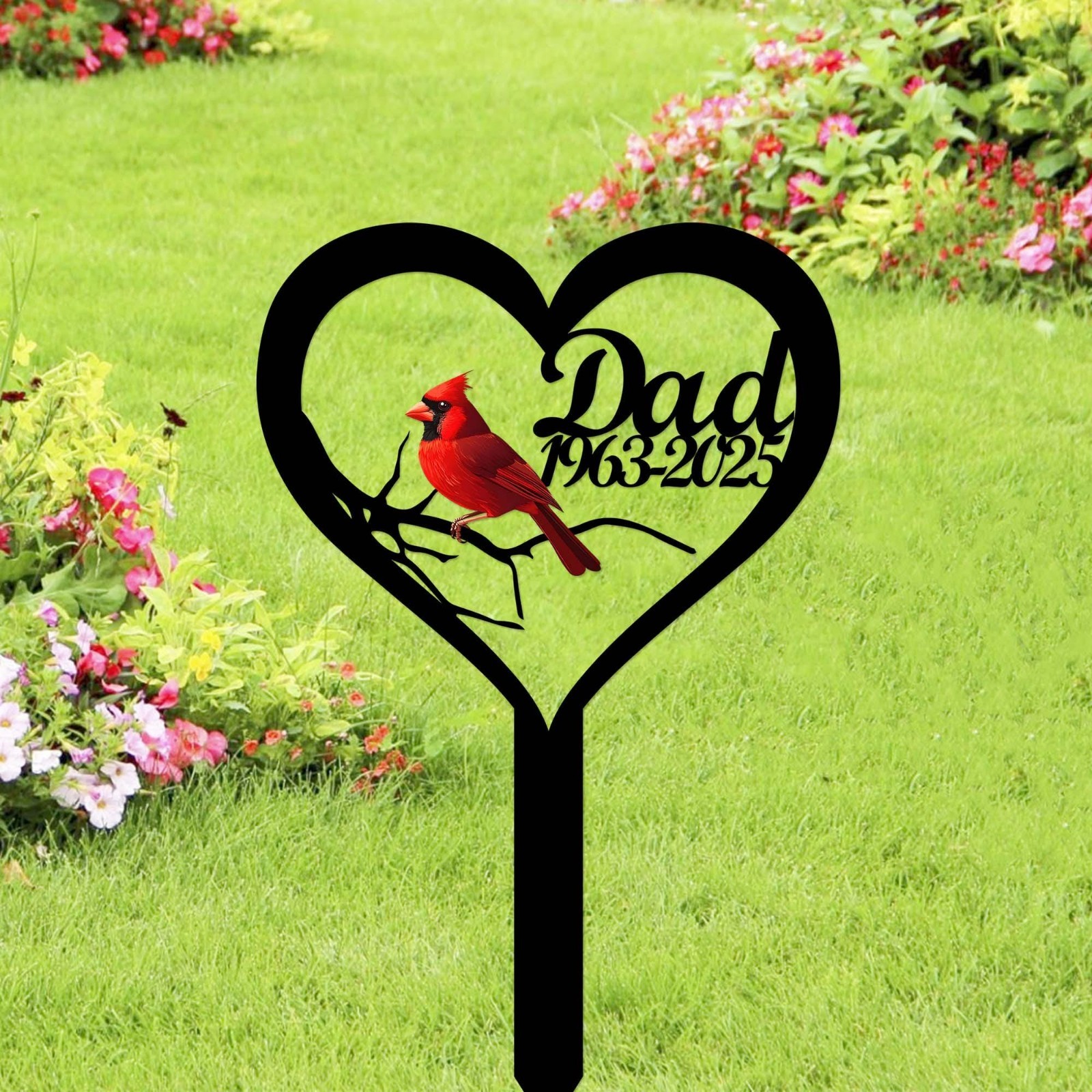 Personalized Cardinal Memorial Garden Stake, Custom Dad Remembrance Yard Sign