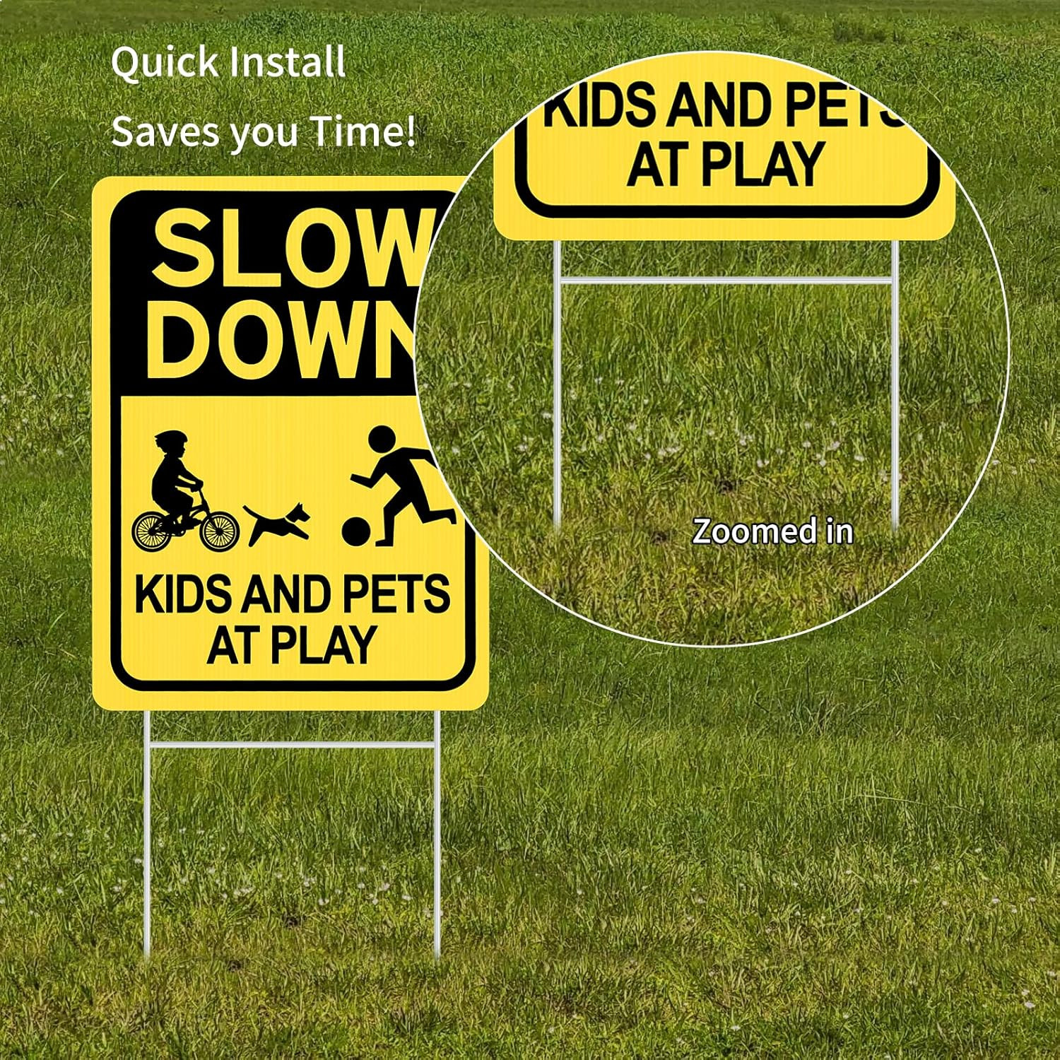 Slow down Sign with Metal Stake, Kids and Pets at Play Sign, 16″ X 12″ Corrugate