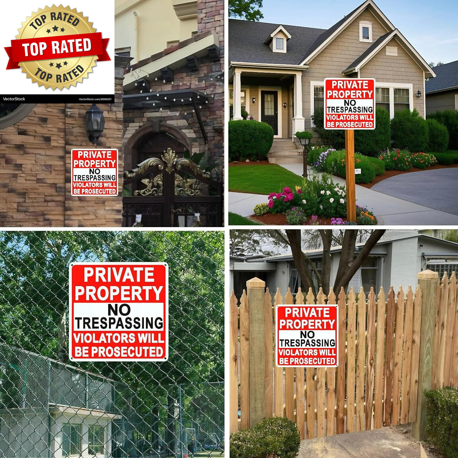 4 Pack Large No Trespassing Signs Private Property 9.5 Inch X 9.5 Inch Private