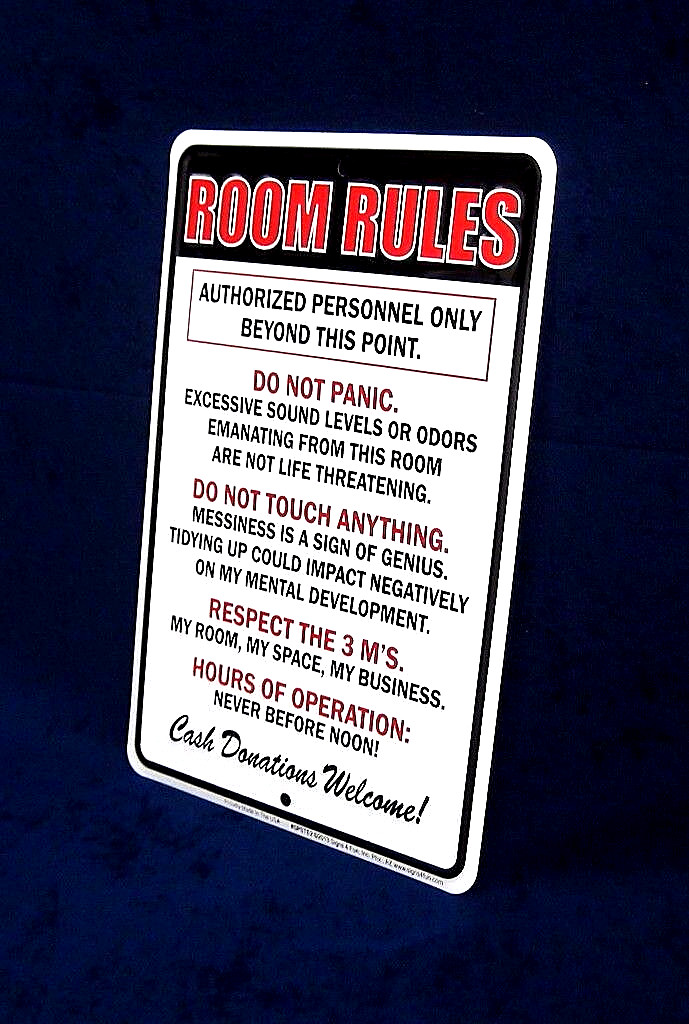 ROOM RULES -*US MADE* Embossed Sign -Teen Bedroom Man Cave Garage Bar Wall Decor
