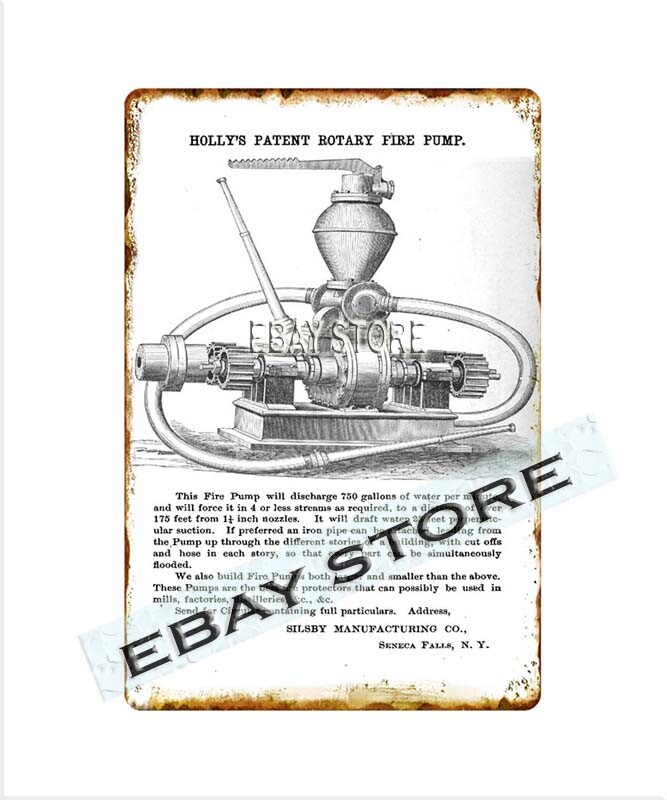 1877 Silsby Rotary Steam Fire Engines Seneca Falls NY fire pump tin sign plaque