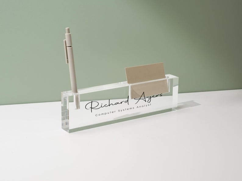 Personalized Acrylic Name Block w/ Slots (D2) – Custom Job Title Plaque Office