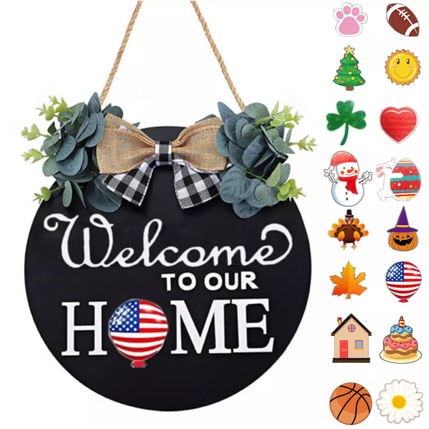 Front Door Welcome Sign Interchangeable Hanging Wreath Outdoor Wall Decor Spring