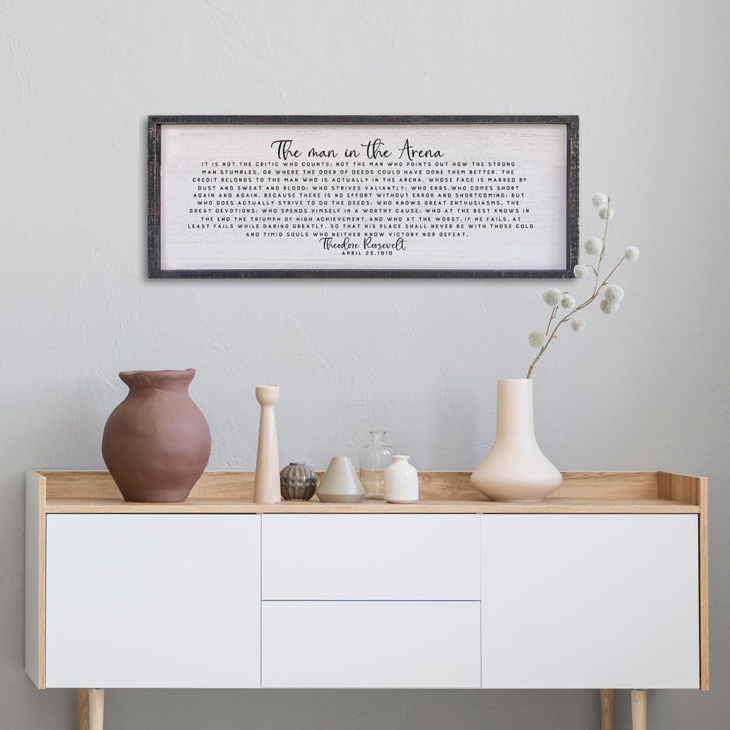 The Man In The Arena Wall Decor 40″x15″ Morden Office Motivational Wood Frame…
