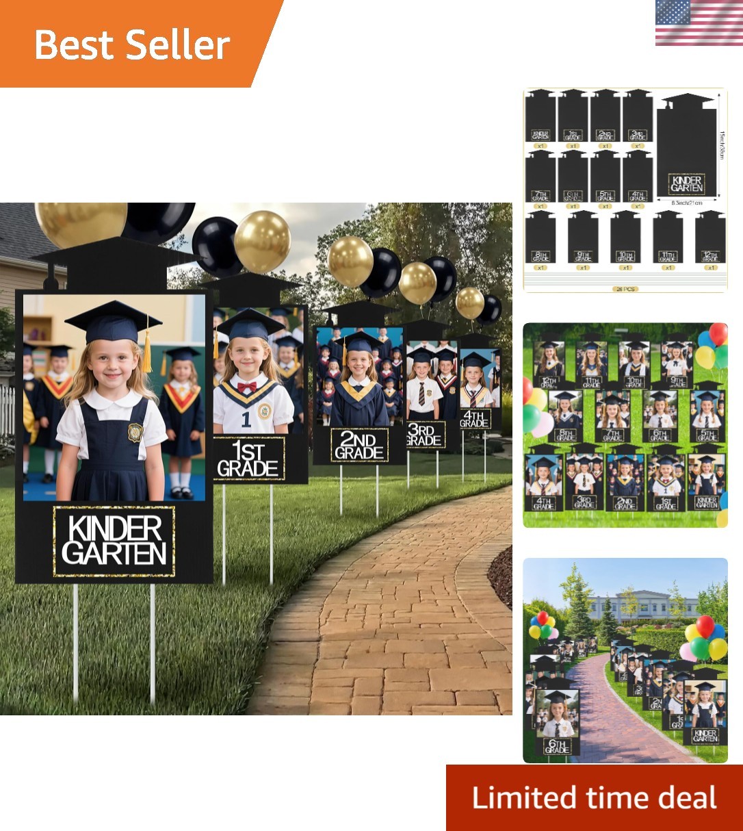 13PCS Graduation Yard Sign 2026 DIY Photo Display K-12 Lawn Decor Black