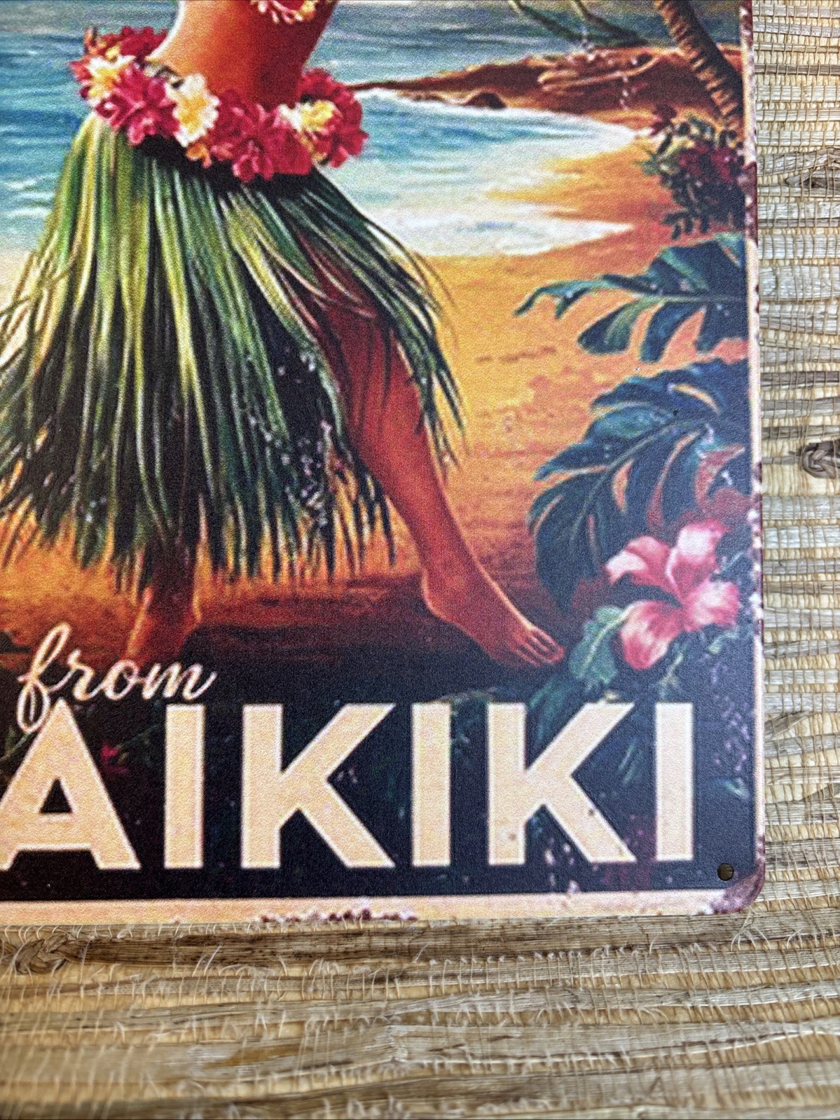 ALOHA From Waikiki Metal Tin Sign 12″ x 8″ Vintage Style Tiki Bar Hula Girl New