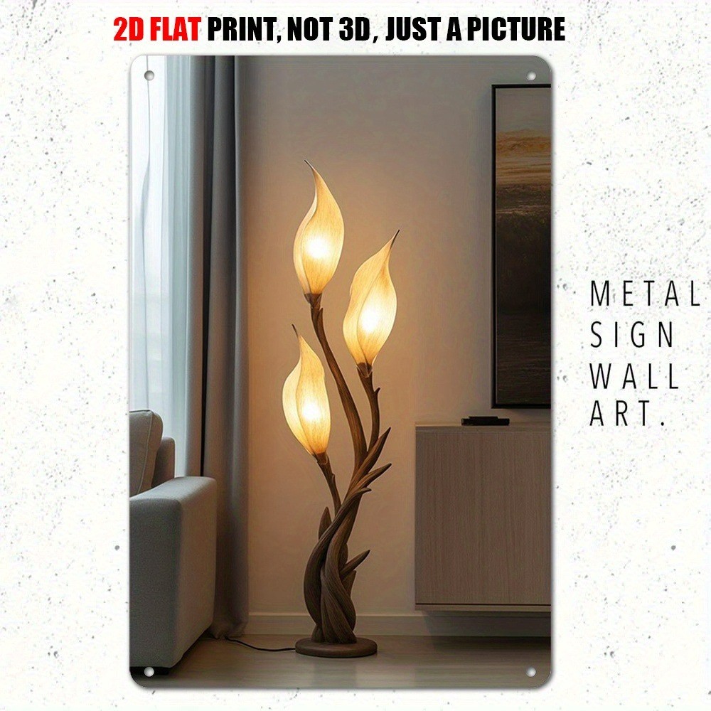 Elegant Flower Floor Lamp Metal Poster Home Wall Decor Tin Sign Living Room Art
