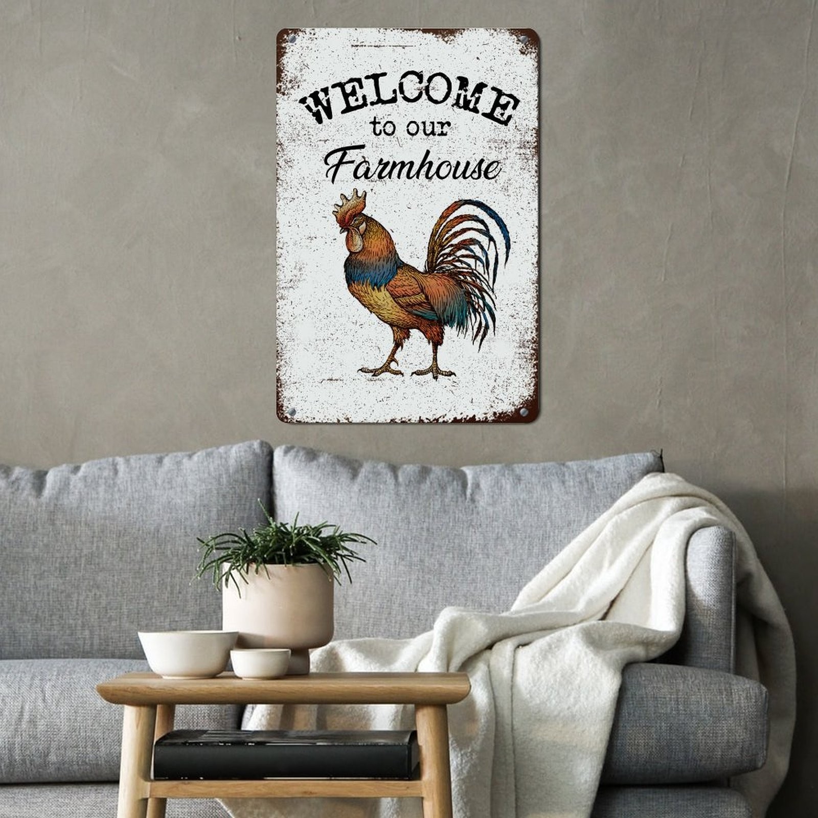 Vintage Farmhouse Metal Rooster Wall Decor, Brown, Golden, Blue, Red, White