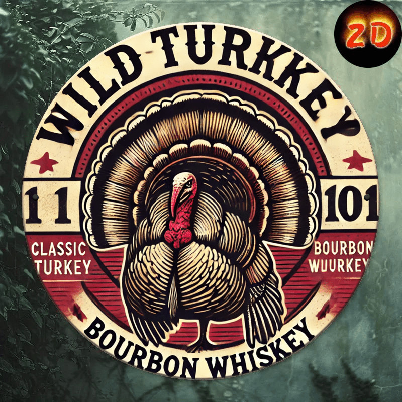 [2D Flat] Room Decor Wild Turkey 101 Aluminum Foil Engraved Tin Metal Signs 8×8