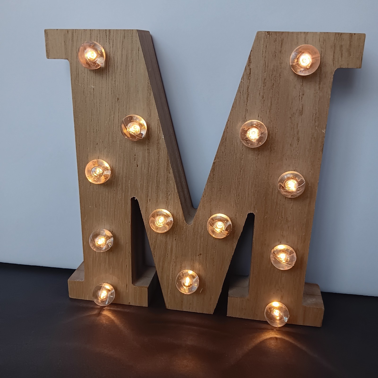 Lighted Letter “M” – battery operated =(2 AAA) for bedroom, family room, dorm.
