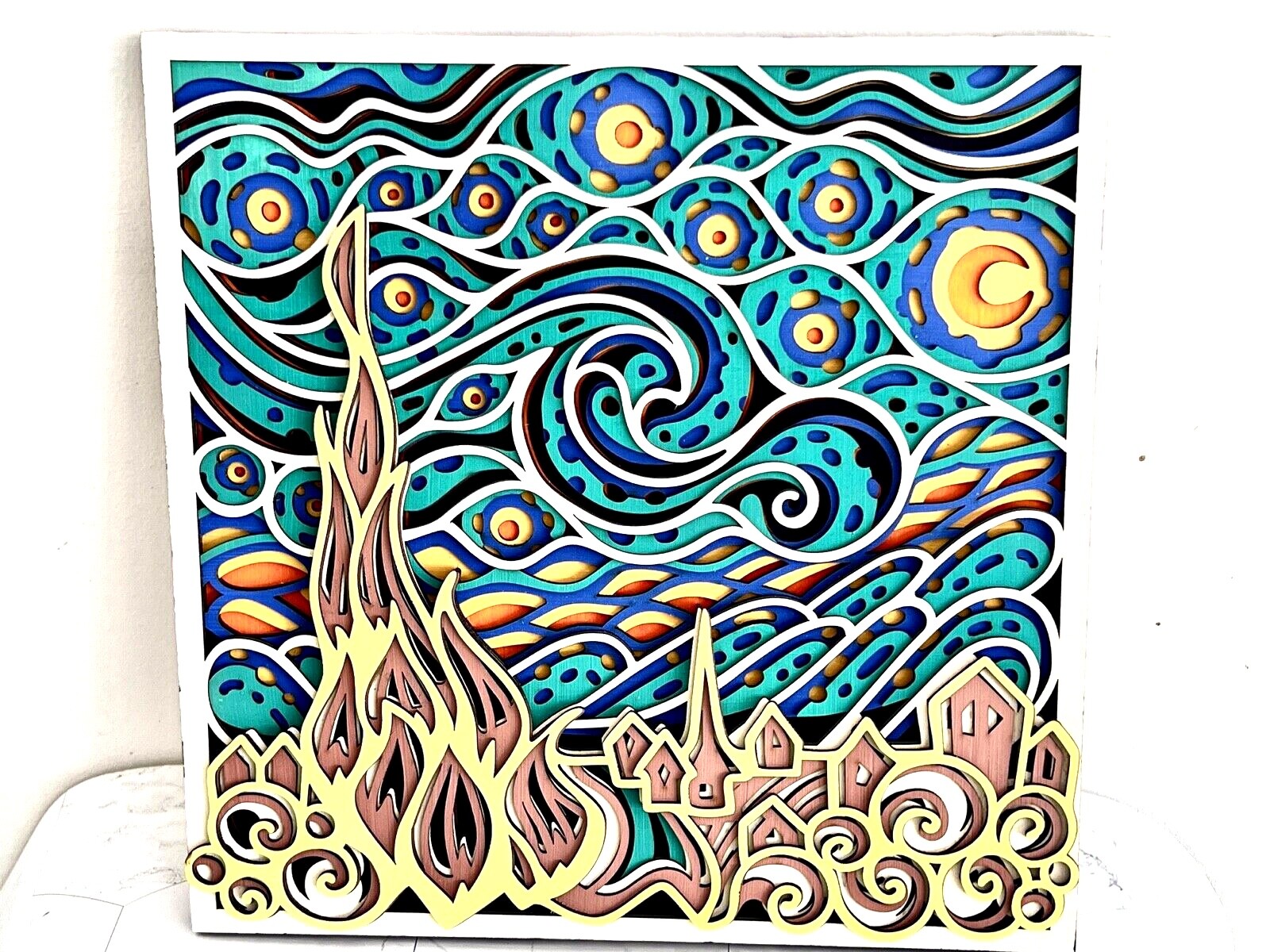 Starry night mandala Wooden Wall art 3D picture Unique Gift 🎁Birthday present