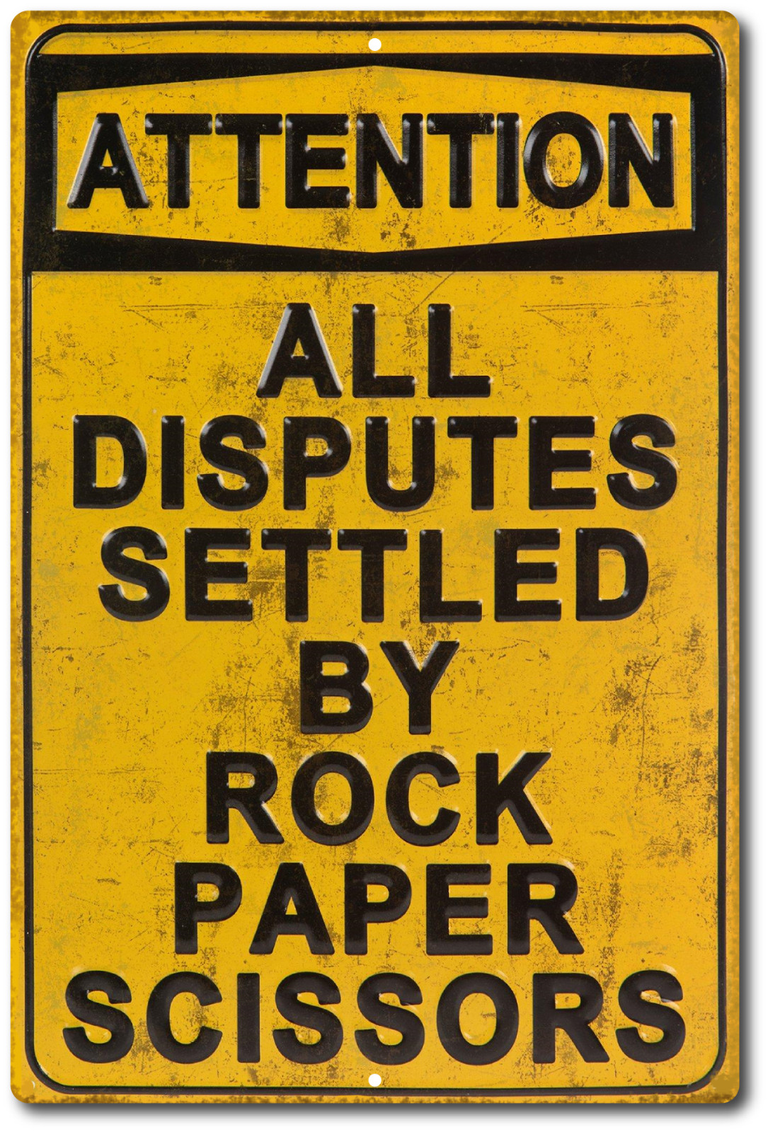 Funny Vintage Looking attention all disputes settled by rock paper scissors sign