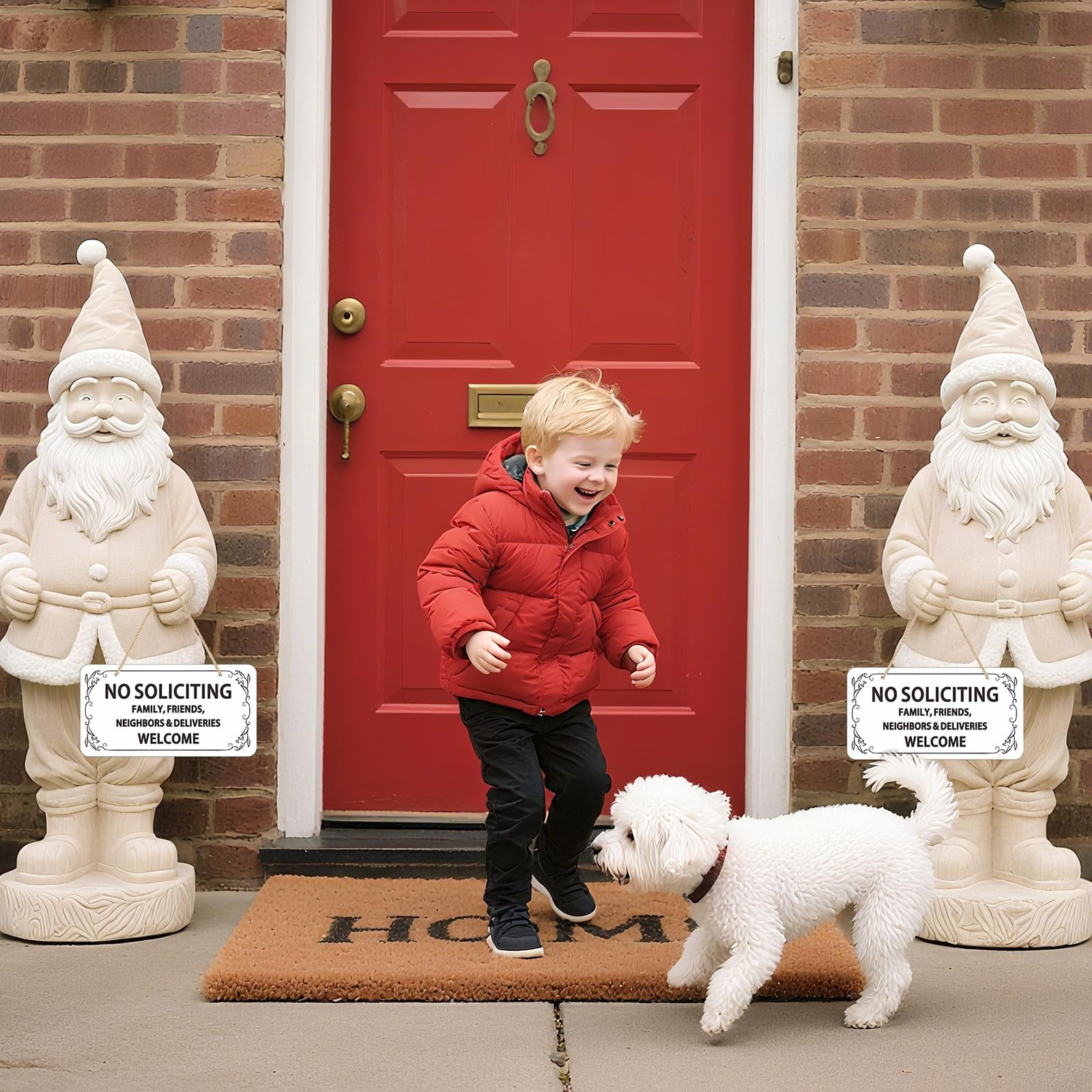 (2 Pack) Wooden No Soliciting 10×5 inches, Sign White