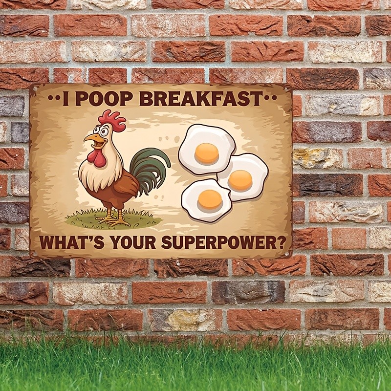 Vintage Cartoon I Poop Breakfast Rooster Metal Sign Funny Home Wall Decoration