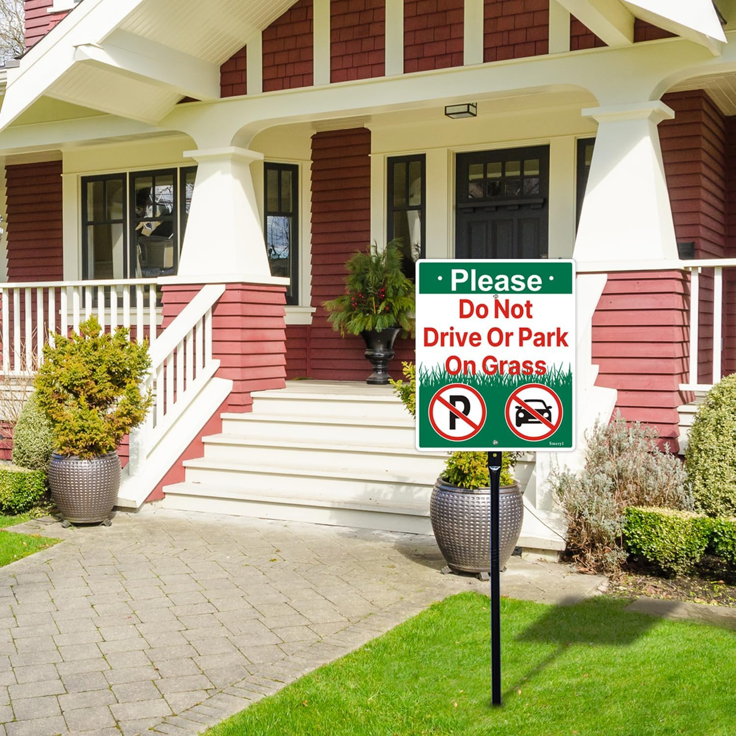 Please Do Not Drive or Park on Grass Sign with 35.4″ Stake for Yard, 12” X 10” D