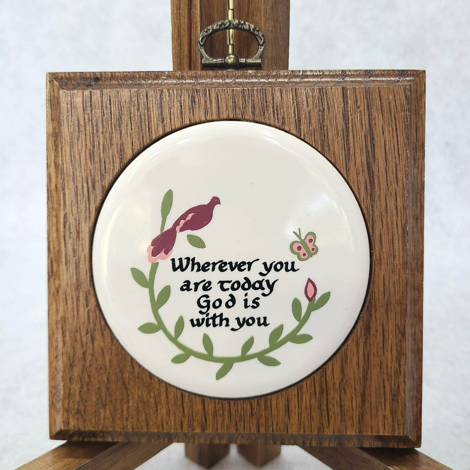 Vintage Wood Decor Plaque “Wherever You Are Today God Is With You” Bird Garden