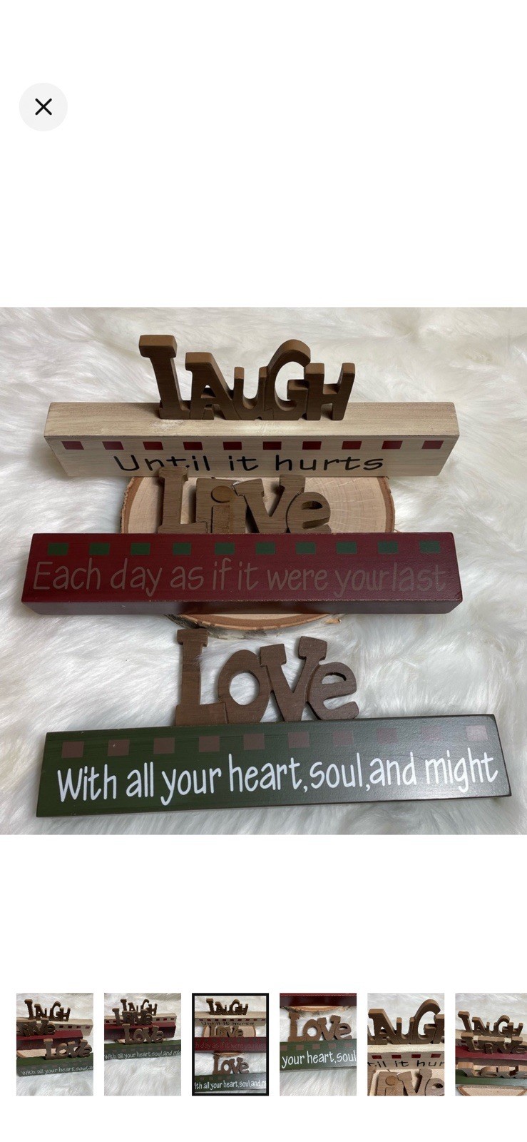 Wood Freestanding Tabletop Plaque Block Sign “Laugh Live Love” Quote Phrases
