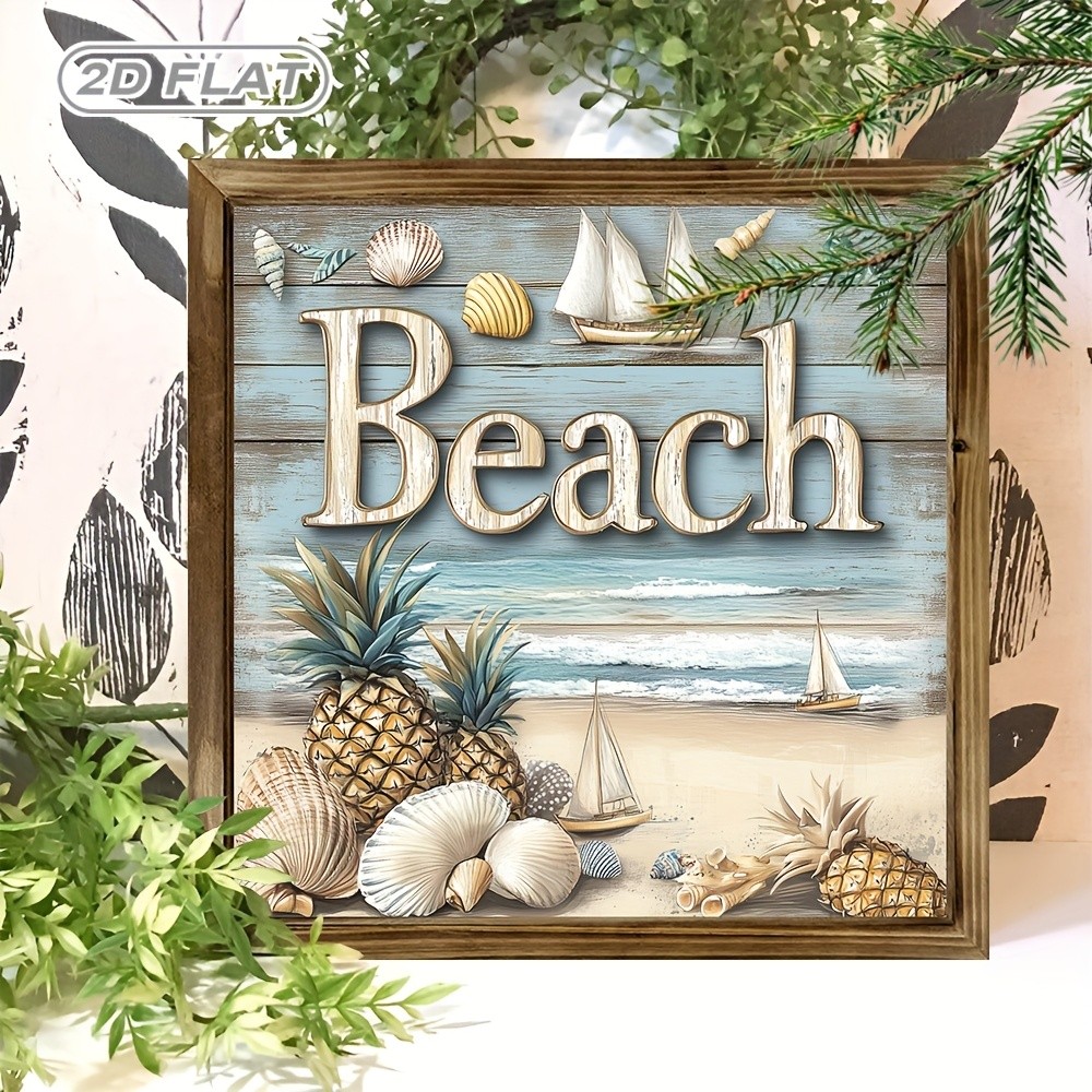 Wooden Plaque Rustic Beach Pineapple Seashell Nautical Home Wall Decor Gift
